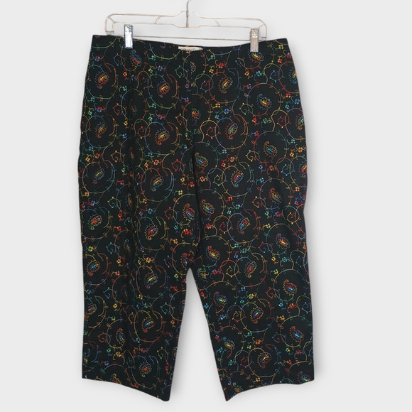 Coldwater Creek Pants Women 16 Petite Multicolor Embroidered Artsy Paisley Capri - Picture 2 of 6